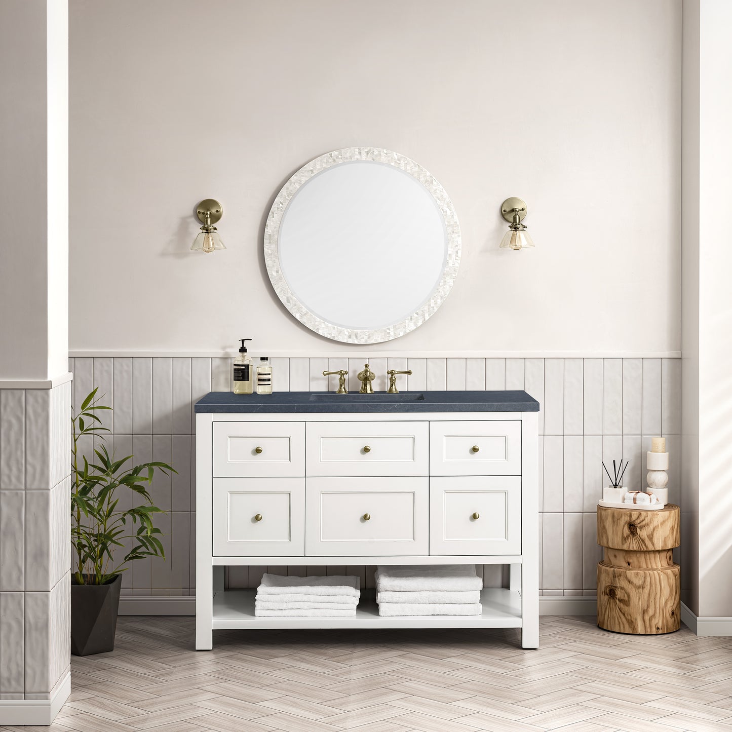 Renovate for Less Atlanta Breckenridge 48" Single Vanity, Bright White w/ 3 CM Charcoal Soapstone Top