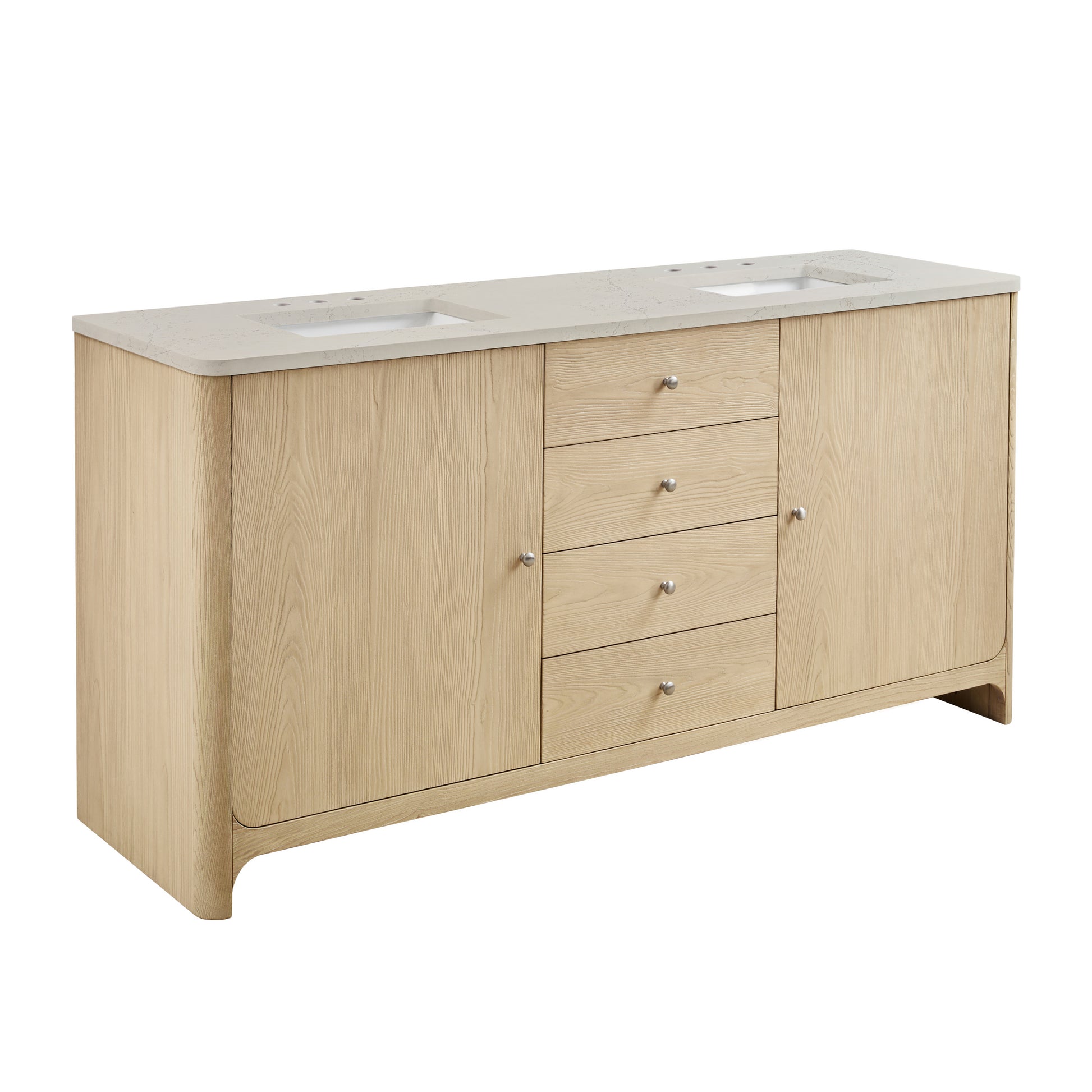 Renovate for Less Atlanta Gracyn 72" Double Vanity, Coastal Driftwood, w/ 3 CM Siberian Silestone Widespread Top