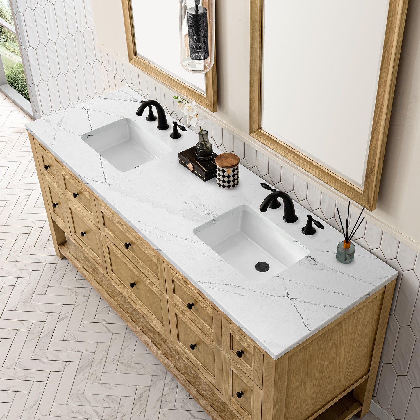 Renovate for Less Atlanta Breckenridge 72" Double Vanity, Light Natural Oak w/ 3 CM Ethereal Noctis Top