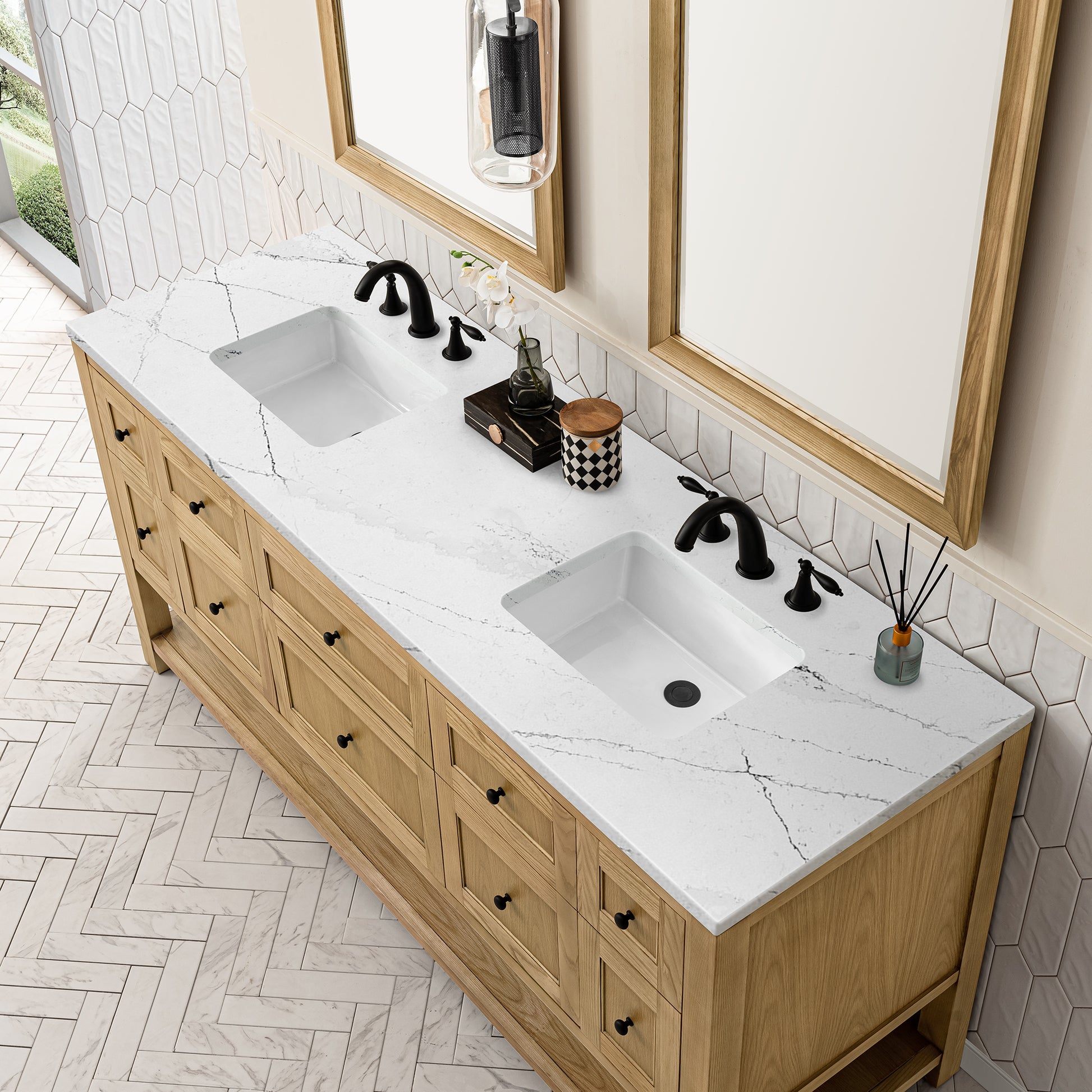 Renovate for Less Atlanta Breckenridge 72" Double Vanity, Light Natural Oak w/ 3 CM Ethereal Noctis Top