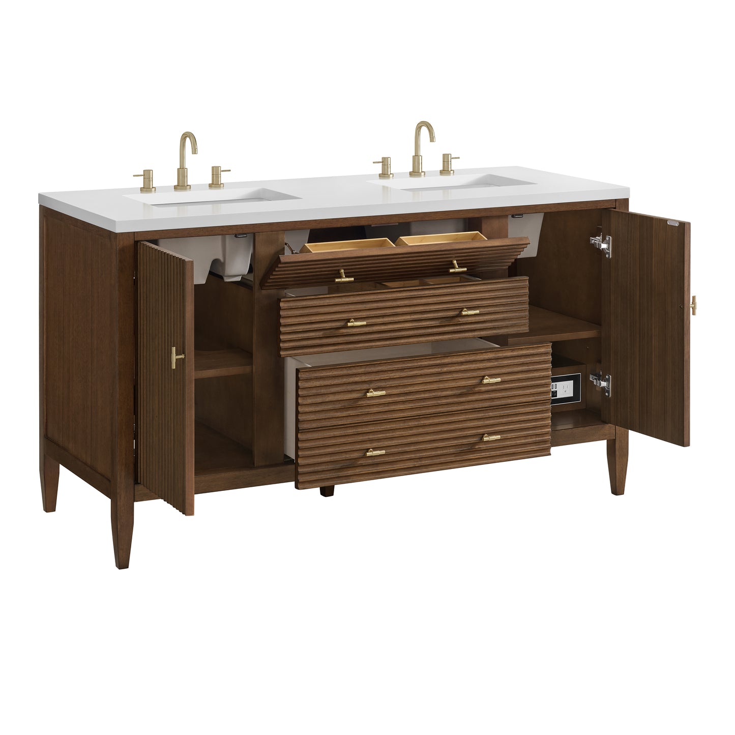Renovate for Less Atlanta Myrrin 60" Double Vanity, Mid Century Walnut w/ 3 CM White Zeus Silestone Top