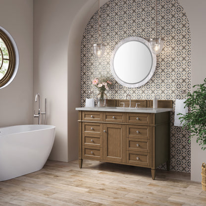 Renovate for Less Atlanta Brittany 48" Single Vanity, Saddle Brown w/ 3 CM Victorian Silver Silestone Top