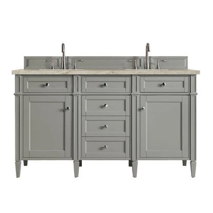 Brittany 60" Double Vanity, Urban Gray, w/ 3 CM Tajnar Eclos Top w/FreePower Wireless Charger