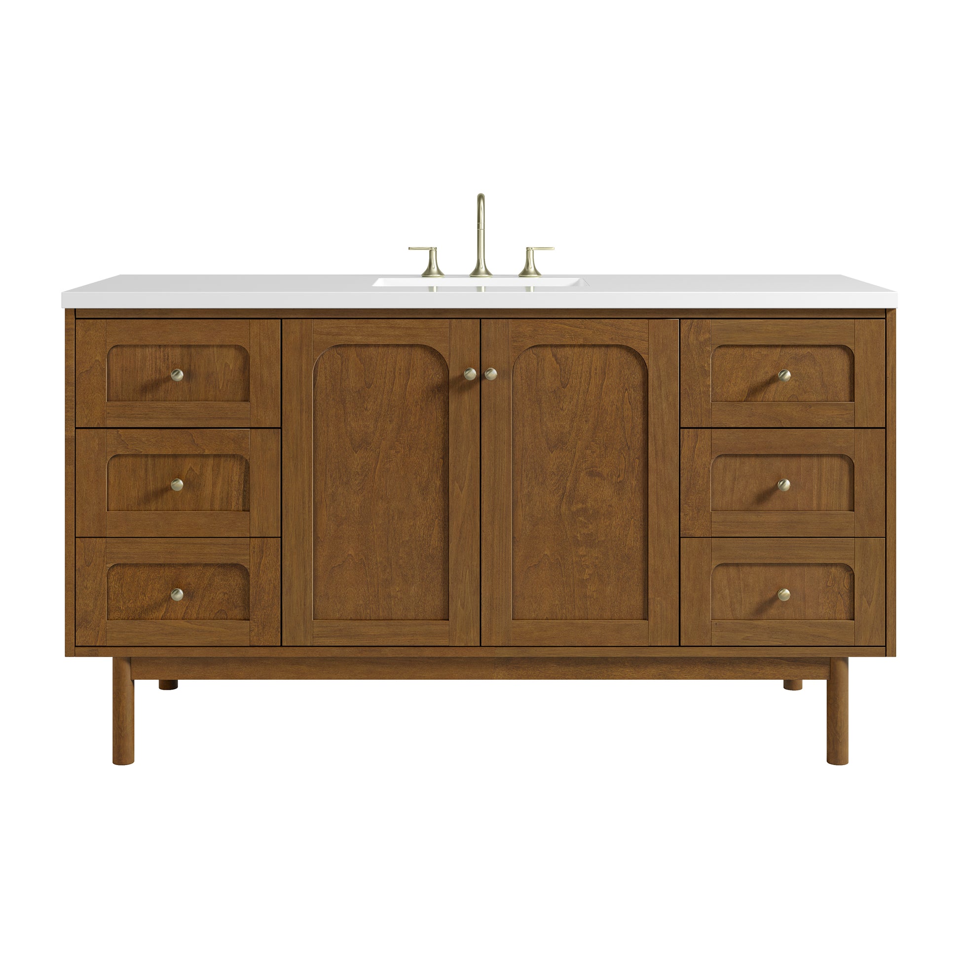Renovate for Less Atlanta Laurent 60" Single Vanity, Honey Oak w/ 3 CM White Zeus Silestone Top