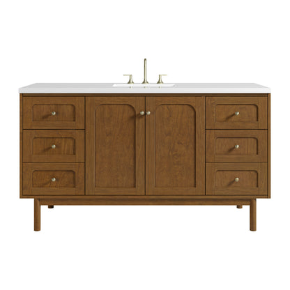 Renovate for Less Atlanta Laurent 60" Single Vanity, Honey Oak w/ 3 CM White Zeus Silestone Top