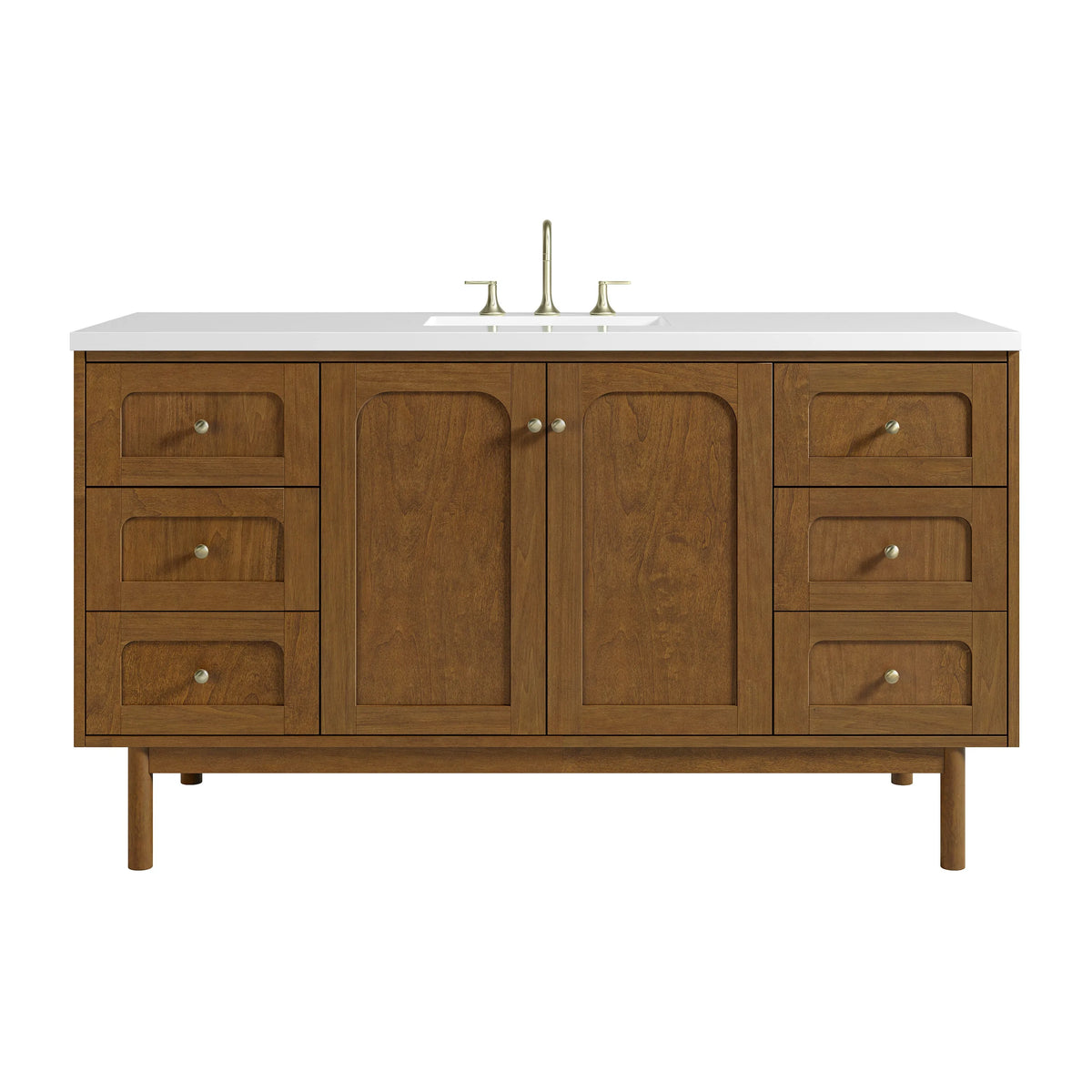 Laurent 60" Single Vanity, Honey Oak w/ 3 CM White Zeus Silestone Top