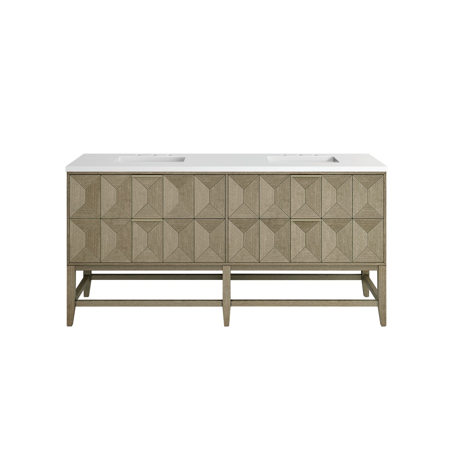 Renovate for Less Atlanta Emmeline 72" Double Vanity, Pebble Oak w/ 3 CM White Zeus Top