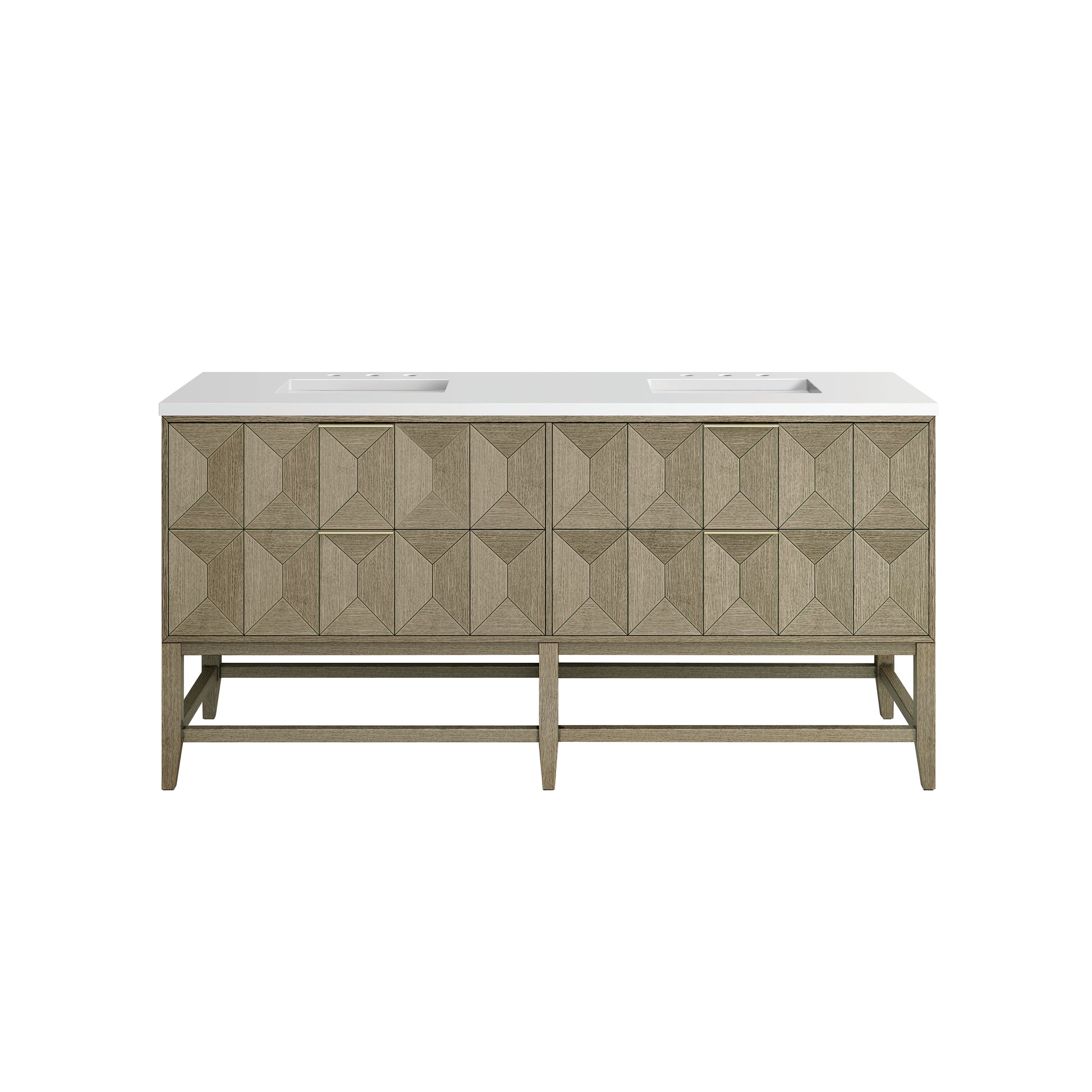 Renovate for Less Atlanta Emmeline 72" Double Vanity, Pebble Oak w/ 3 CM White Zeus Top
