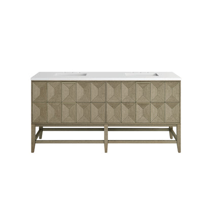 Renovate for Less Atlanta Emmeline 72" Double Vanity, Pebble Oak w/ 3 CM White Zeus Top