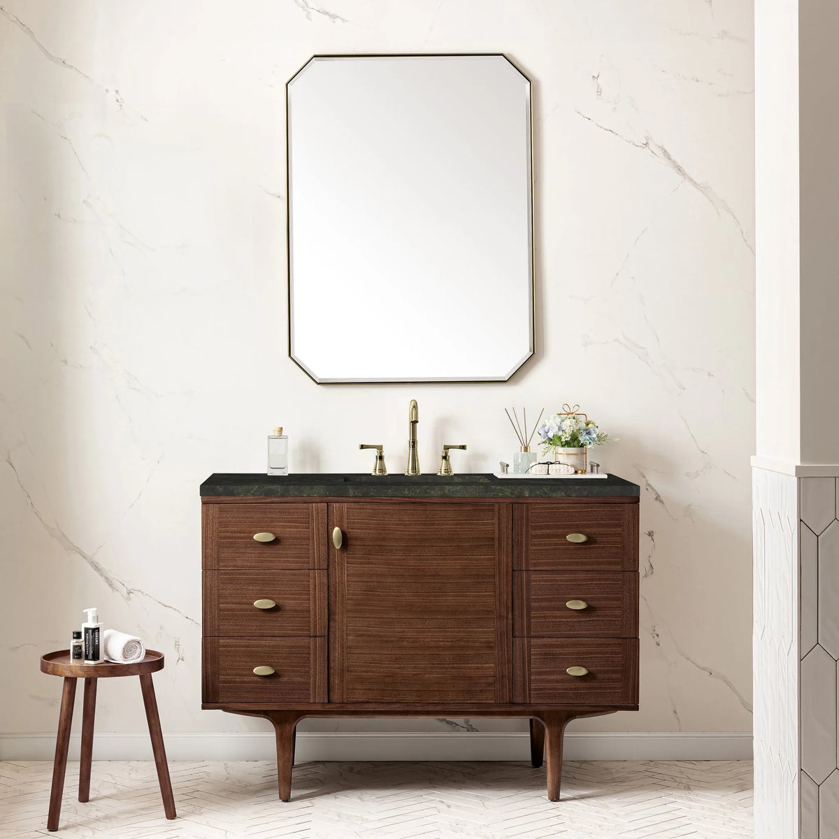 Amberly 48" Single Vanity, Mid-Century Walnut, w/ 3 CM Phantome Eclos Top