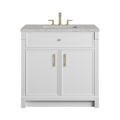 Renovate for Less Atlanta Bellshire 36" Single Vanity, Bright White w/ 3 CM Eternal Jasmine Pearl Silestone Top