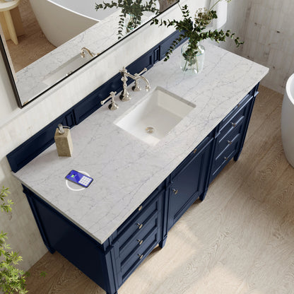 Brittany 60" Single Vanity, Victory Blue w/ 3 CM Eternal Jasmine Pearl Silestone Top w/FreePower Wireless Charger