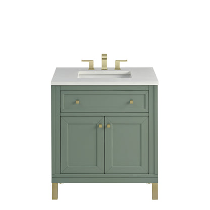 Renovate for Less Atlanta Chicago 30" Single Vanity, Smokey Celadon, w/ 3 CM White Zeus Silestone® Top