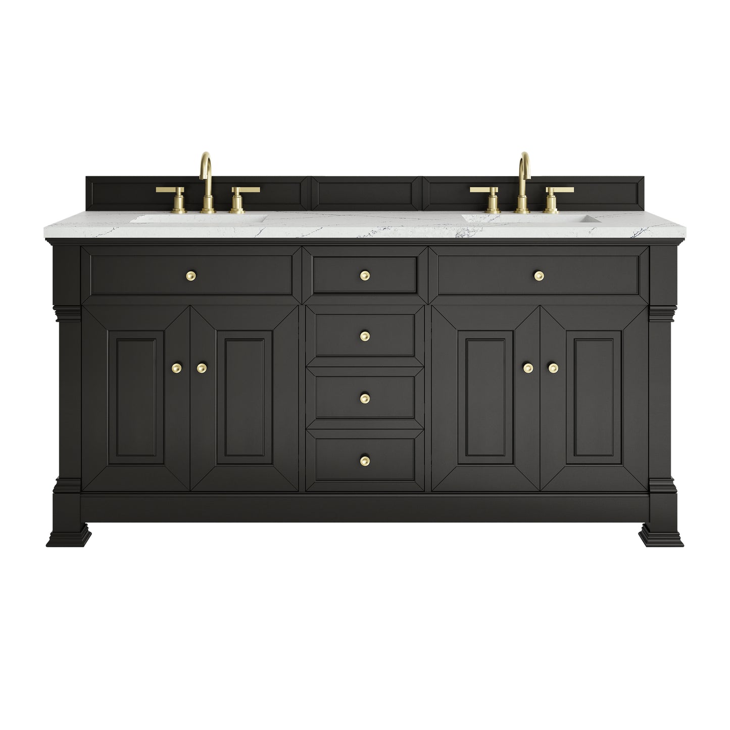 Renovate for Less Atlanta Brookfield 72" Double Vanity, Black Onyx w/ 3 CM Ethereal Noctis Silestone Top w/ FreePower Wireless Charger