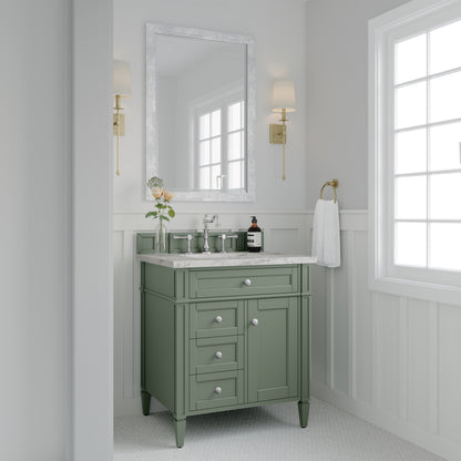 Renovate for Less Atlanta Brittany 30" Single Vanity, Smokey Celadon w/ 3 CM Carrara Marble Top