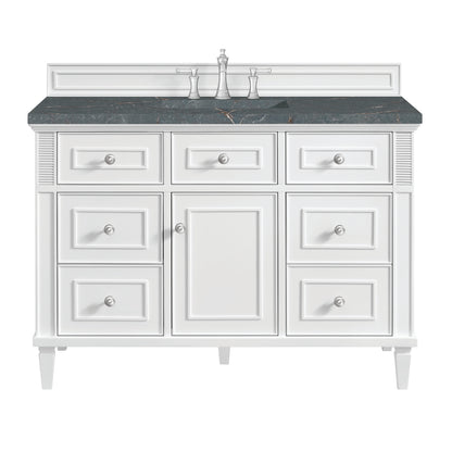 Renovate for Less Atlanta Lorelai 48" Single Vanity, Bright White w/ 3 CM Parisien Bleu Silestone Top
