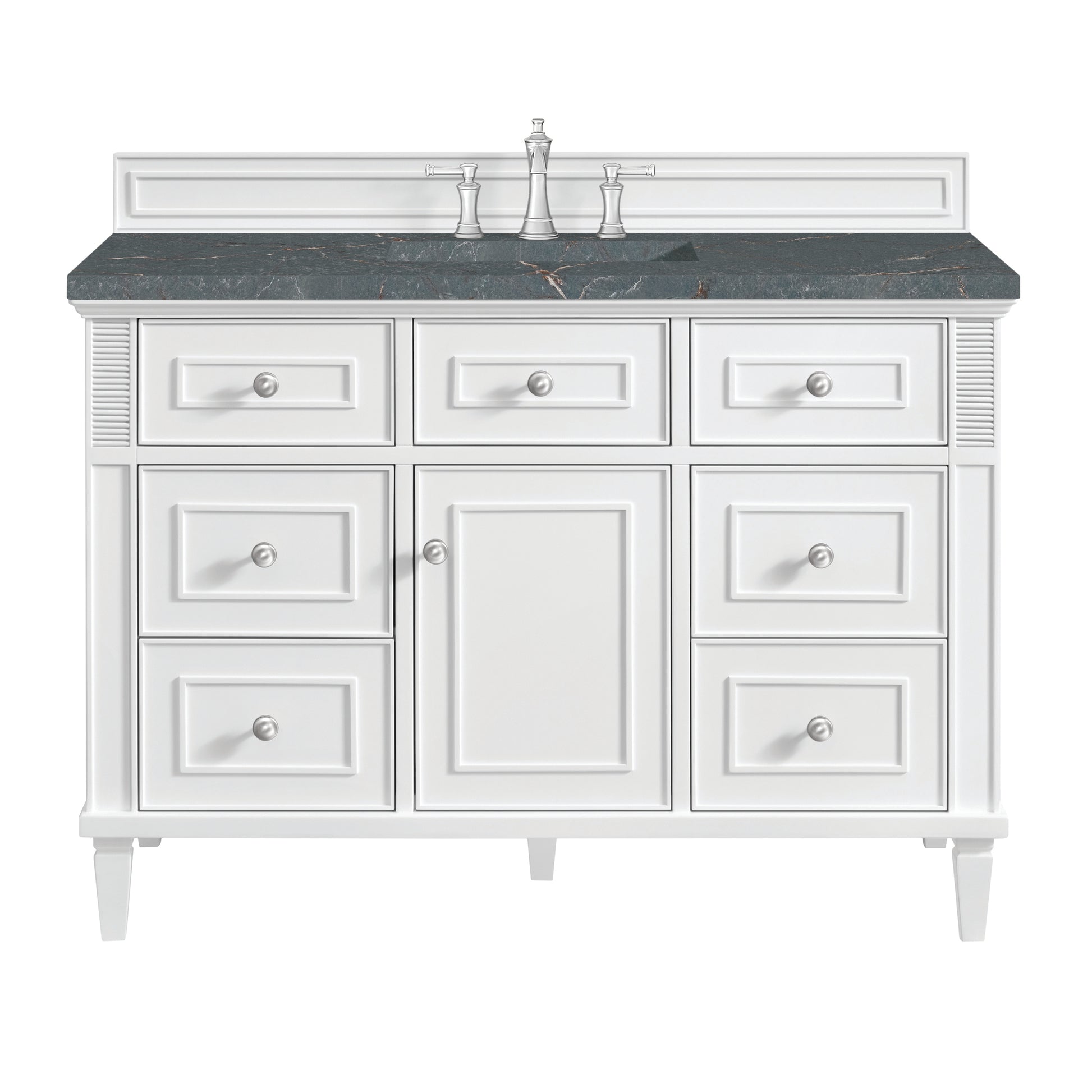 Renovate for Less Atlanta Lorelai 48" Single Vanity, Bright White w/ 3 CM Parisien Bleu Silestone Top w/FreePower Wireless Charger