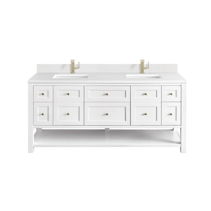 Renovate for Less Atlanta Breckenridge 72" Double Vanity, Bright White w/ Single Hole 3 CM White Zeus Top & Backsplash
