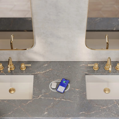 Brookfield 72" Double Vanity, Pecan w/ 3 CM Parisien Bleu Silestone Top w/ FreePower Wireless Charger