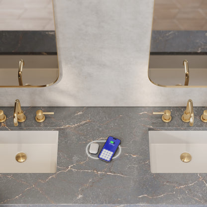 Renovate for Less Atlanta Brittany 72" Double Vanity, Urban Gray w/ 3 CM Parisien Bleu Silestone Top w/FreePower Wireless Charger