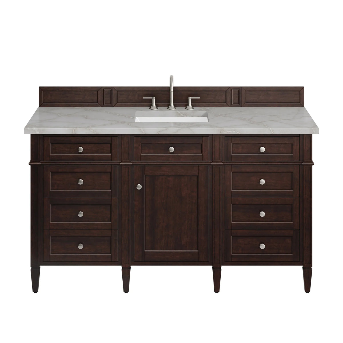 Brittany 60" Single Vanity, Burnished Mahogany w/ 3 CM Victorian Silver Silestone Top