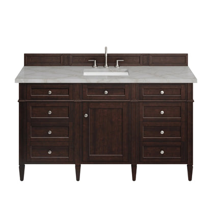 Brittany 60" Single Vanity, Burnished Mahogany w/ 3 CM Victorian Silver Silestone Top