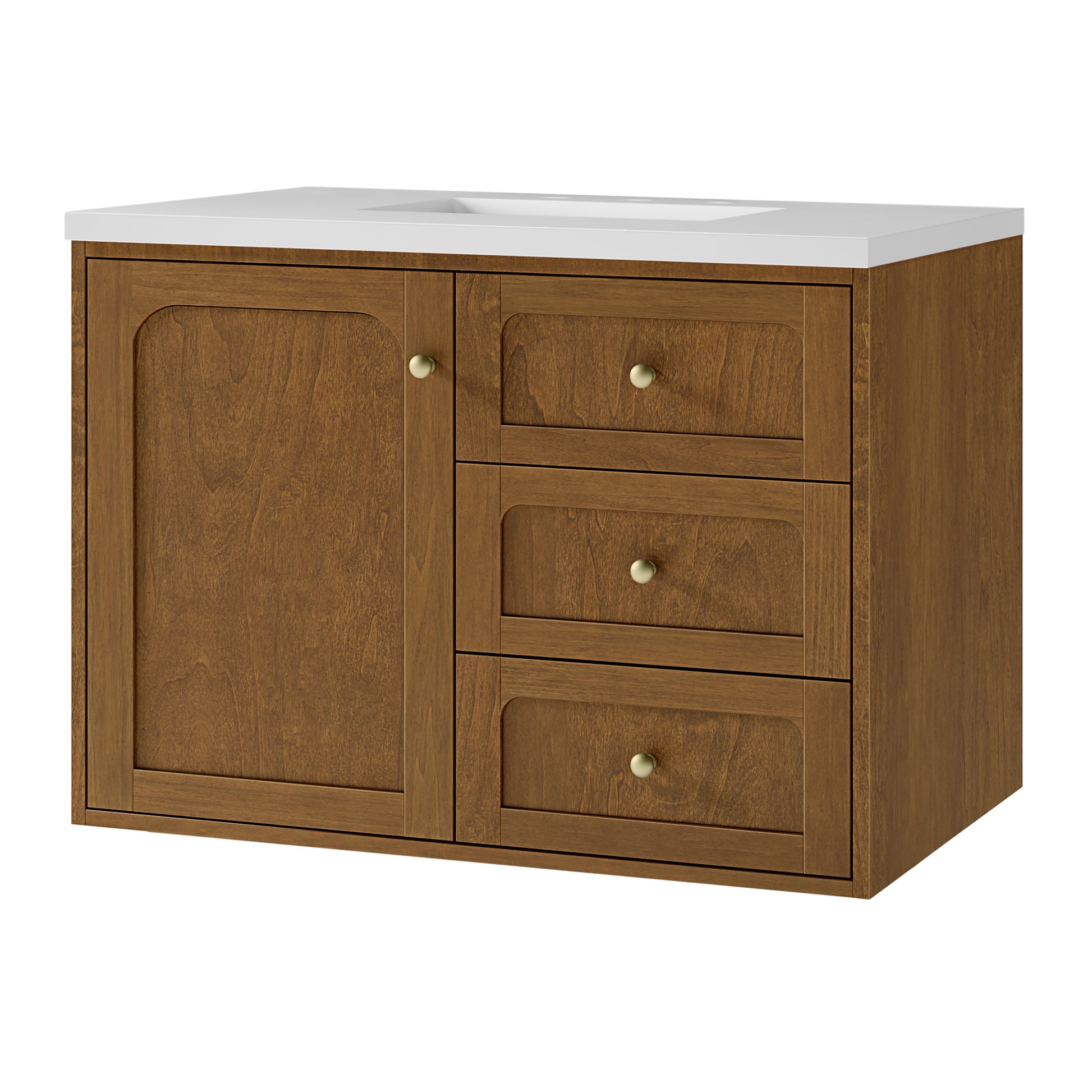 Renovate for Less Atlanta Laurent 36" Single Vanity, Honey Oak w/ 3 CM White Zeus Silestone Top