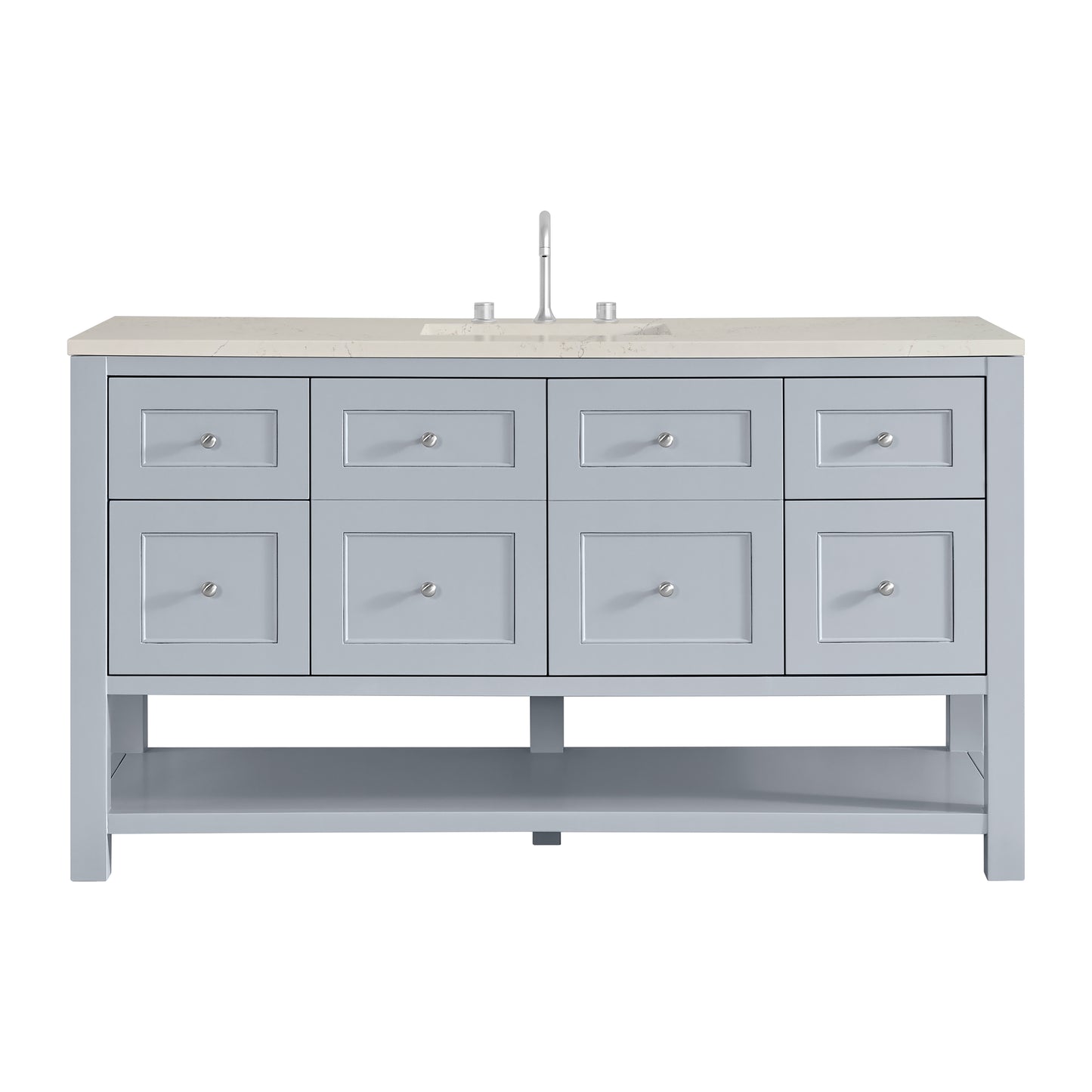 Renovate for Less Atlanta Breckenridge 60" Single Vanity, Serenity Blue, w/ 3 CM Siberian Silestone Top w/FreePower Wireless Charger