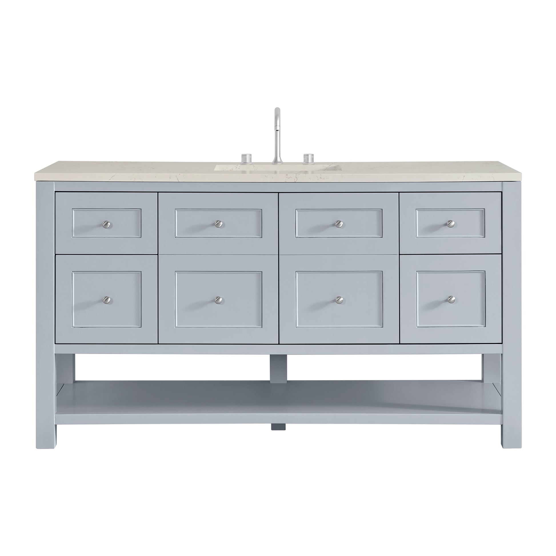 Renovate for Less Atlanta Breckenridge 60" Single Vanity, Serenity Blue, w/ 3 CM Siberian Silestone Top w/FreePower Wireless Charger