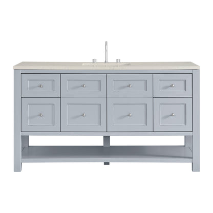 Renovate for Less Atlanta Breckenridge 60" Single Vanity, Serenity Blue, w/ 3 CM Siberian Silestone Top w/FreePower Wireless Charger