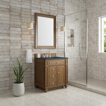 Bristol 30" Single Vanity, Saddle Brown w/ 3 CM Charcoal Soapstone Silestone Top