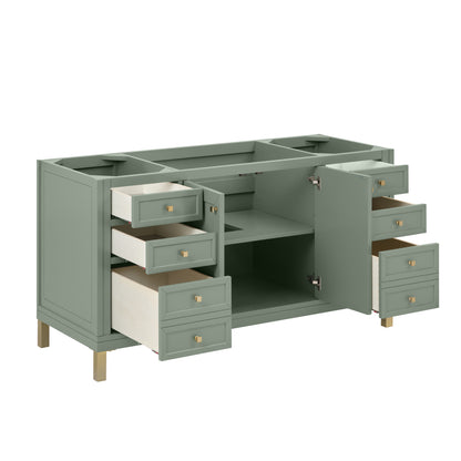 Renovate for Less Atlanta Chicago 60" Single Vanity, Smokey Celadon, w/ 3 CM Victorian Silver Silestone Top w/ FreePower Wireless Charger