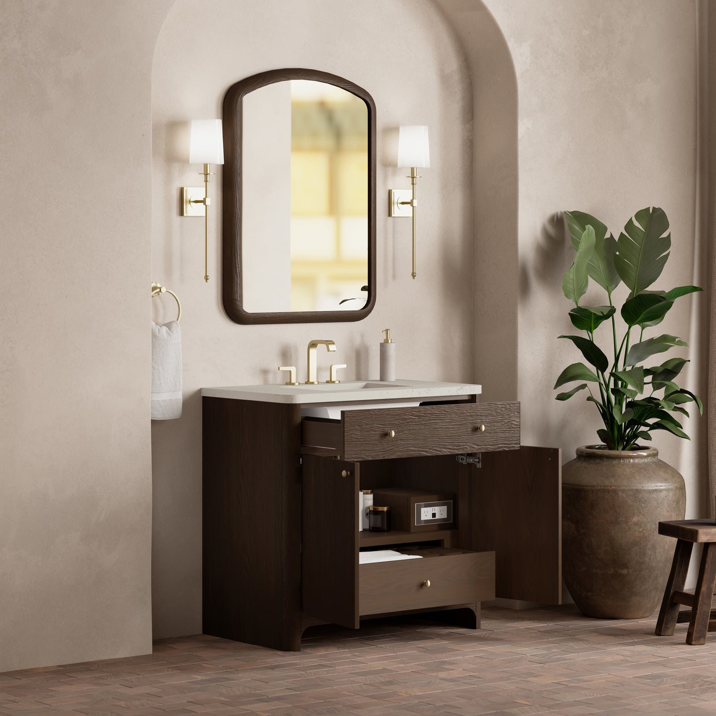 Renovate for Less Atlanta Gracyn 36" Single Vanity, Sable, w/ 3 CM Siberian Silestone Widespread Top