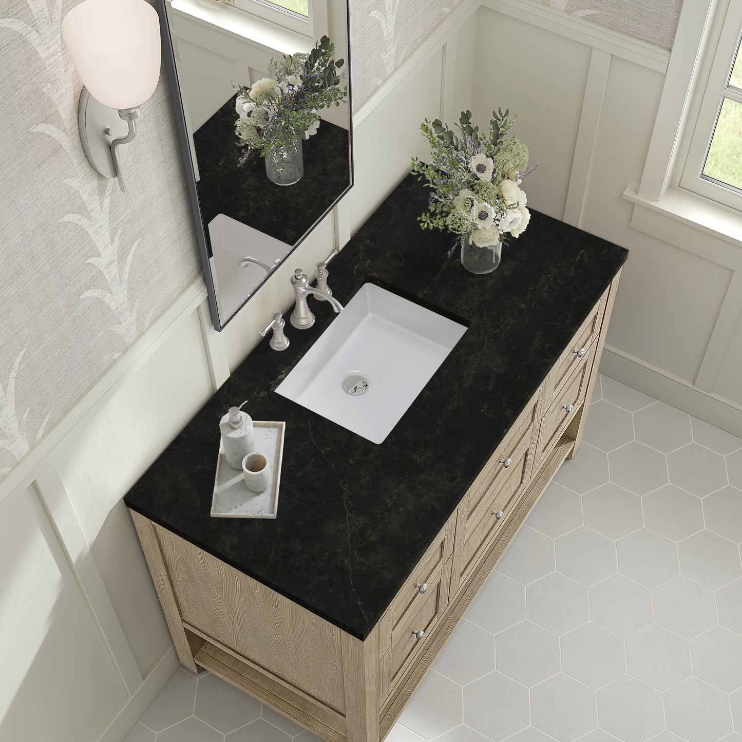 Renovate for Less Atlanta Breckenridge 48" Single Vanity, Whitewashed Oak, w/ 3 CM Phantome Eclos Top