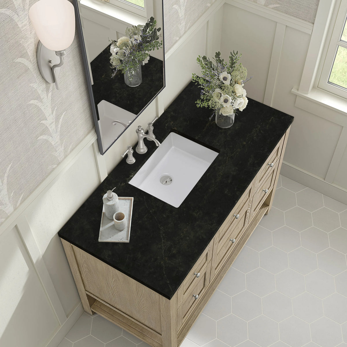 Breckenridge 48" Single Vanity, Whitewashed Oak, w/ 3 CM Phantome Eclos Top