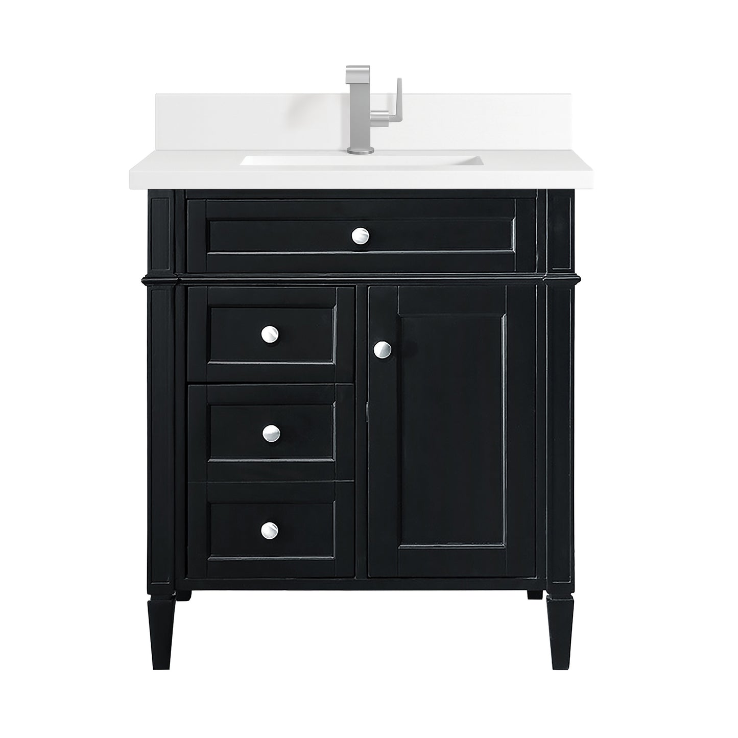 Renovate for Less Atlanta Brittany 30" Single Vanity, Black Onyx, w/ Single Hole 3 CM White Zeus Silestone Top & Backsplash