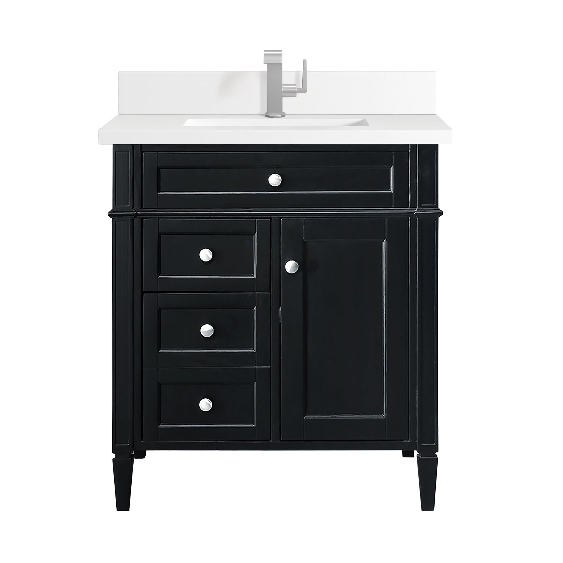 Renovate for Less Atlanta Brittany 30" Single Vanity, Black Onyx, w/ Single Hole 3 CM White Zeus Silestone Top & Backsplash