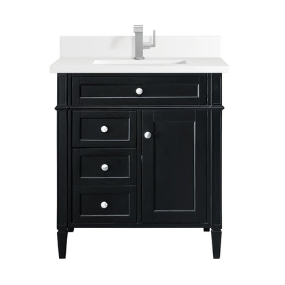 Renovate for Less Atlanta Brittany 30" Single Vanity, Black Onyx, w/ Single Hole 3 CM White Zeus Silestone Top & Backsplash