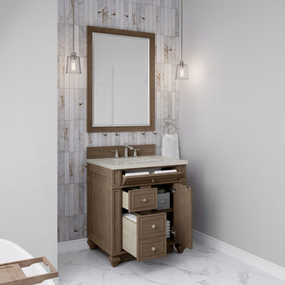 Renovate for Less Atlanta Bristol 30" Single Vanity, Whitewashed Walnut, w/ 3 CM Siberian Silestone Top