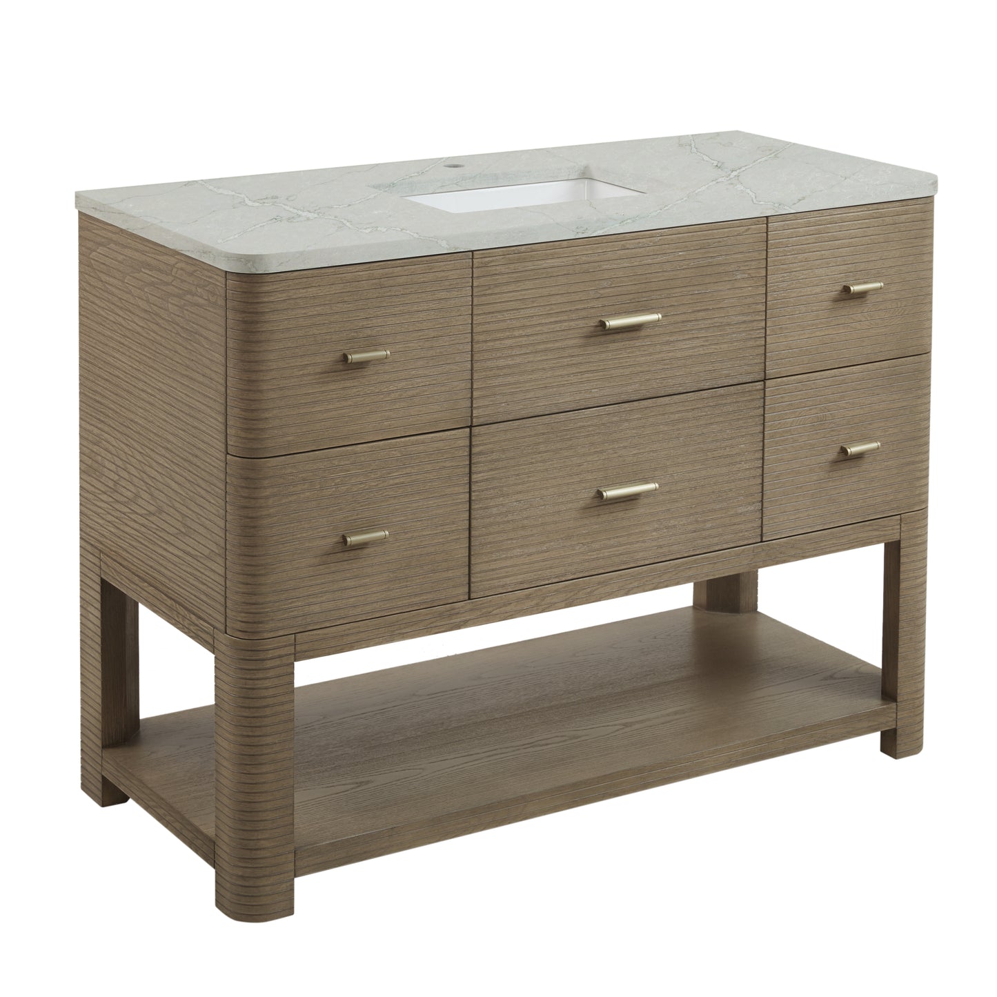 Renovate for Less Atlanta Lucian 48" Single Vanity, Pebble Oak w/ 3 CM Victorian Silver Silestone Top