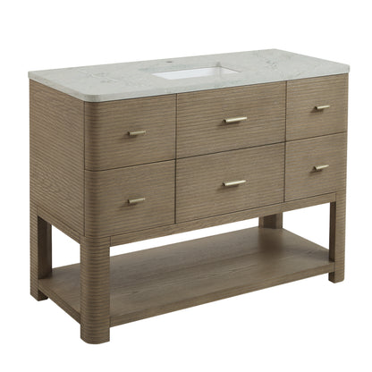 Renovate for Less Atlanta Lucian 48" Single Vanity, Pebble Oak w/ 3 CM Victorian Silver Silestone Top
