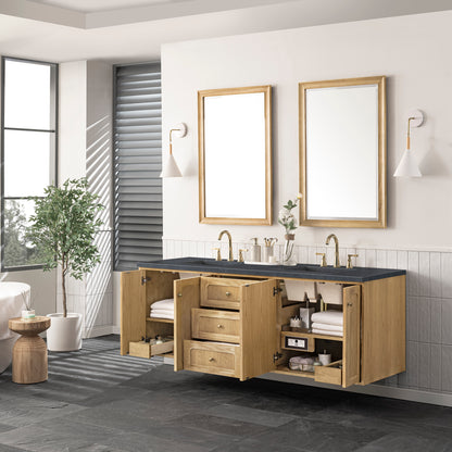 Renovate for Less Atlanta Laurent 72" Double Vanity, Light Natural Oak w/ 3 CM Charcoal Soapstone Top