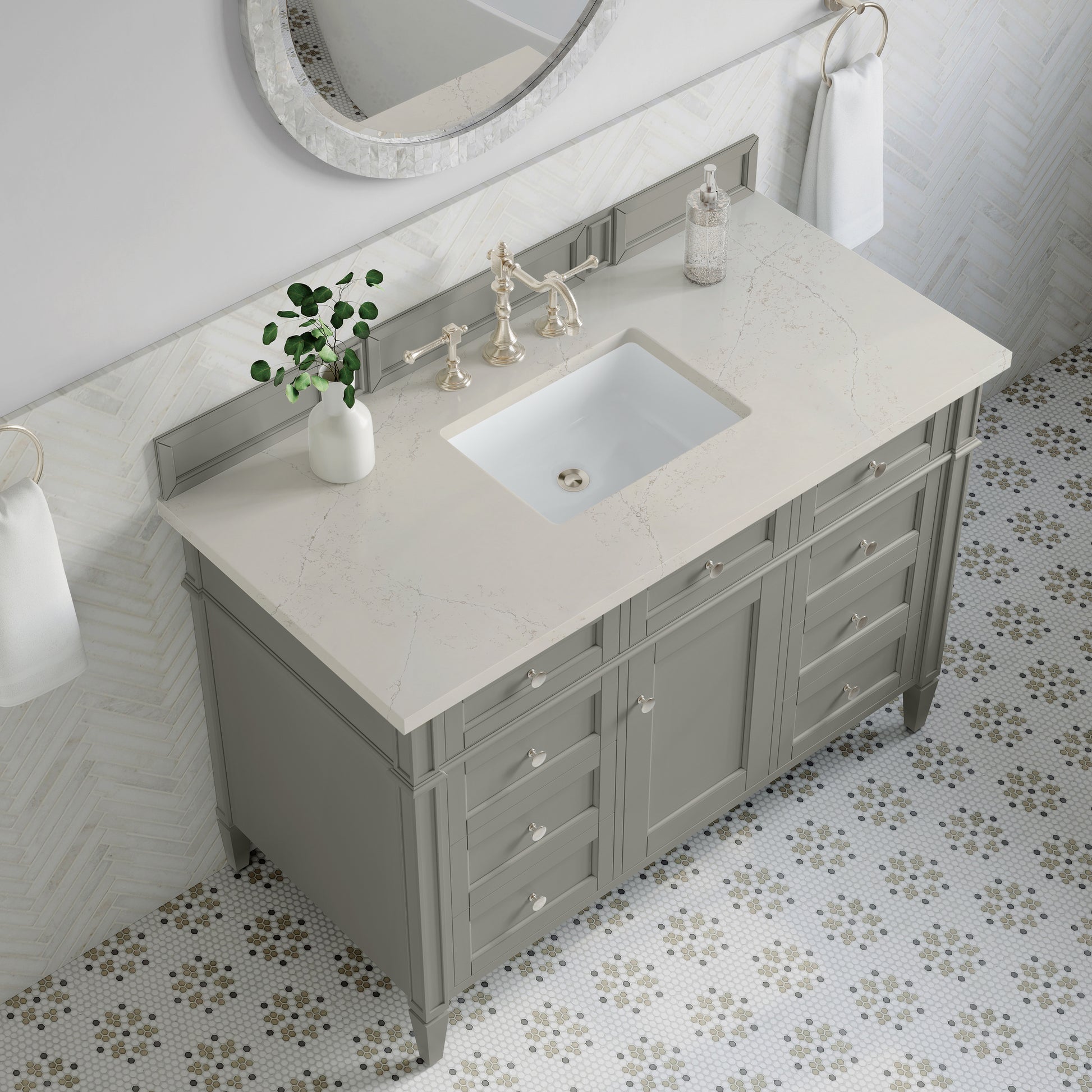 Renovate for Less Atlanta Brittany 48" Single Vanity, Urban Gray, w/ 3 CM Siberian Silestone Top