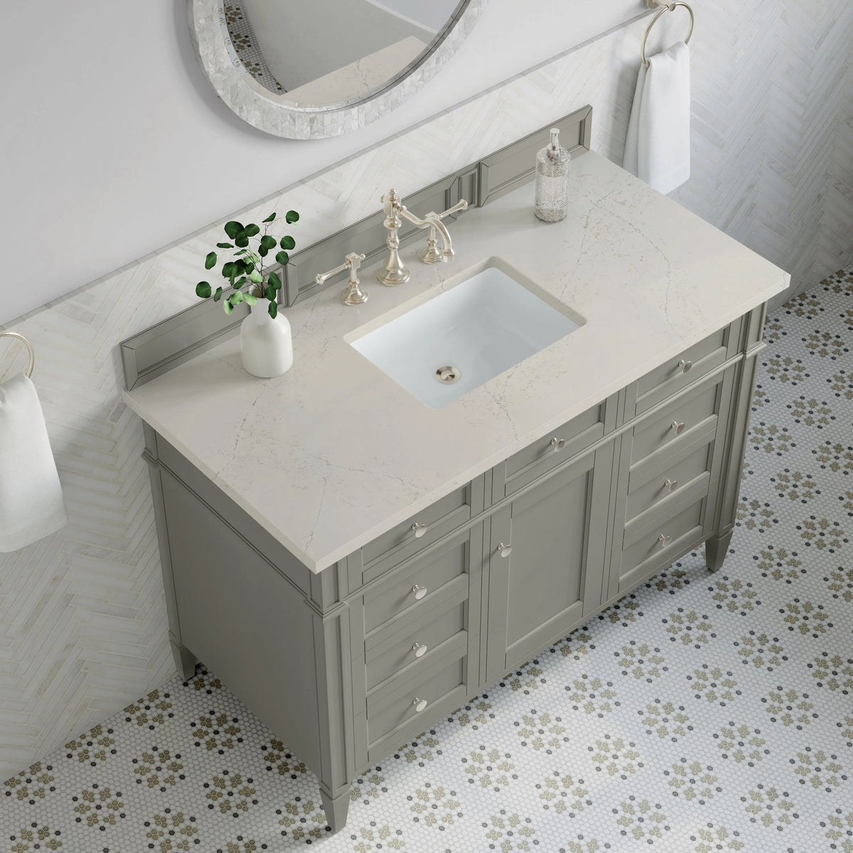 Brittany 48" Single Vanity, Urban Gray, w/ 3 CM Siberian Silestone Top