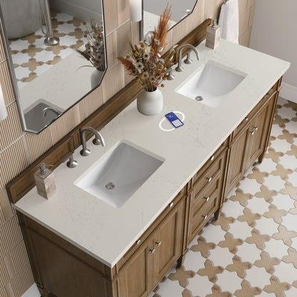 Renovate for Less Atlanta Brittany 72" Double Vanity, Saddle Brown, w/ 3 CM Siberian Silestone Top w/FreePower Wireless Charger