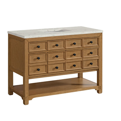 Renovate for Less Atlanta Malibu 48" Single Vanity, Amber Birch w/ 3 CM Victorian Silver Silestone Top