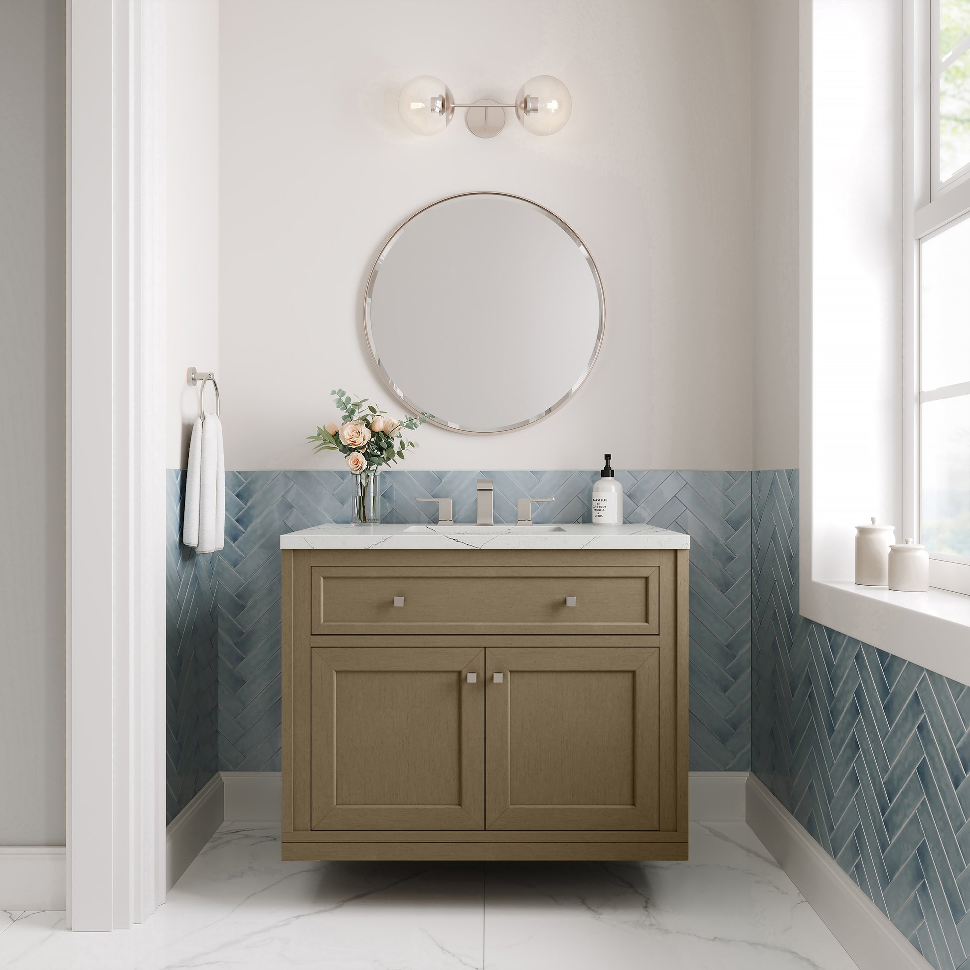 Renovate for Less Atlanta Chicago 36" Single Vanity, Walnut Whisper, w/ 3 CM Ethereal Noctis Silestone® Top