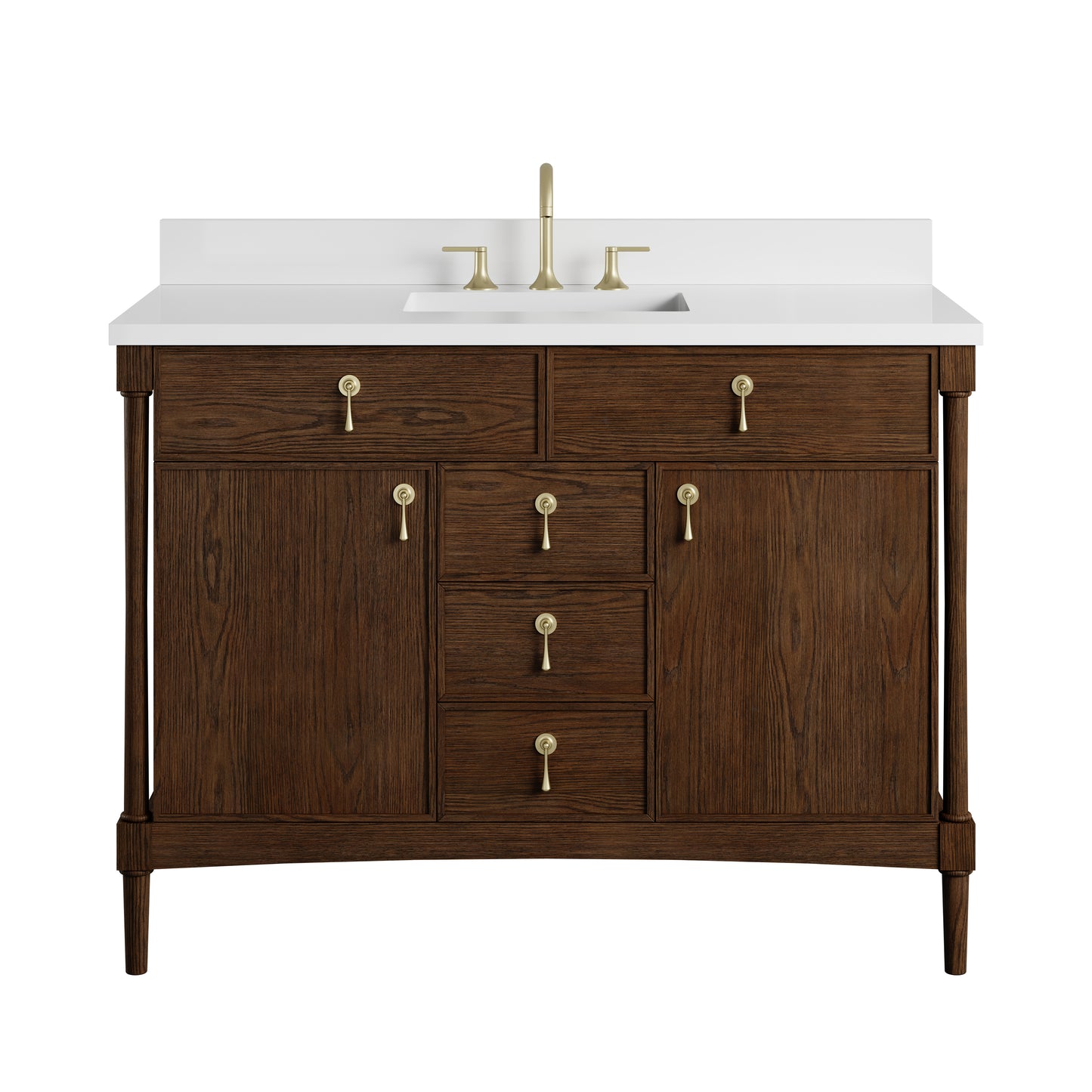 Renovate for Less Atlanta Kinnsden 48" Single Vanity, Sable Oak w/ 3 CM White Zeus Silestone Top