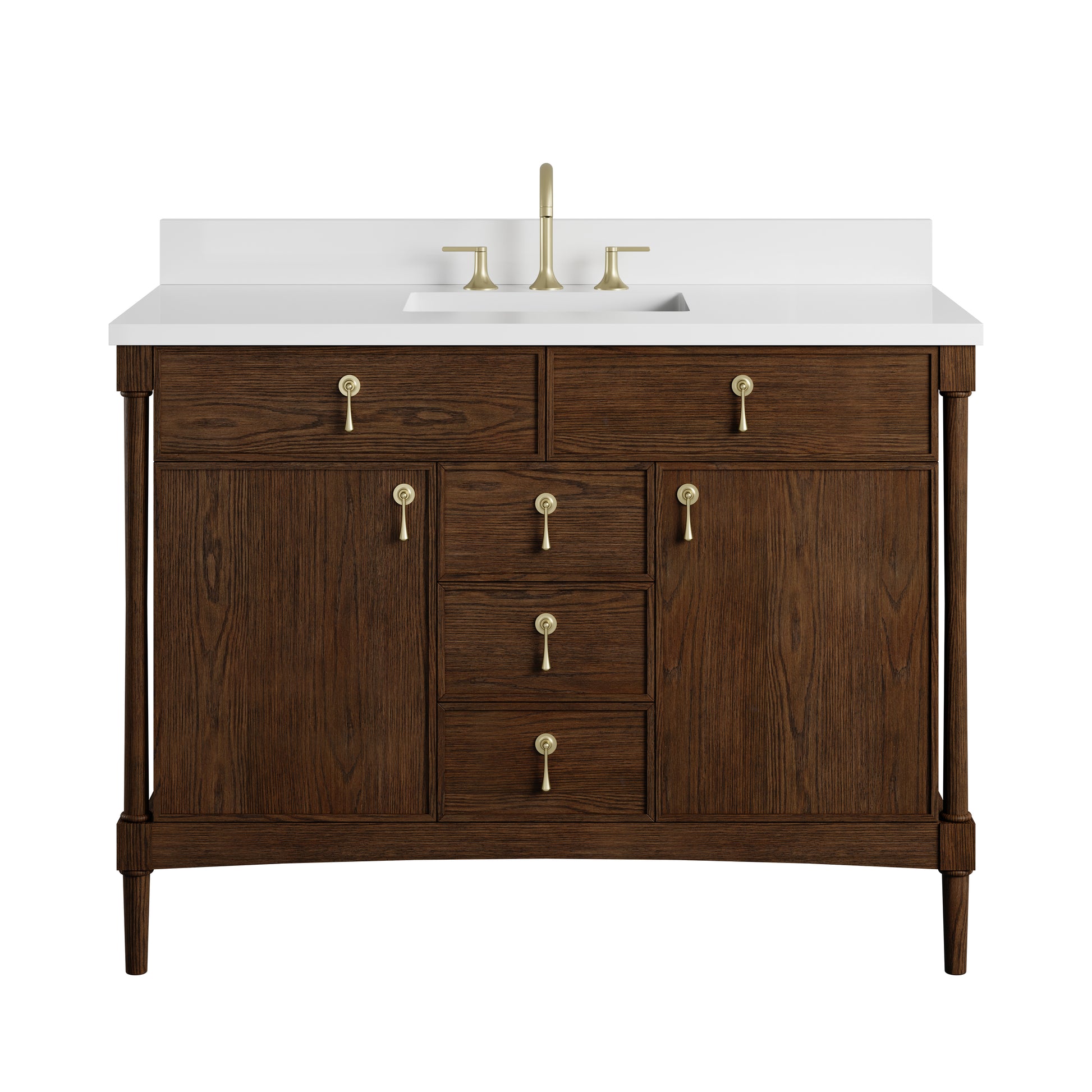 Renovate for Less Atlanta Kinnsden 48" Single Vanity, Sable Oak w/ 3 CM White Zeus Silestone Top