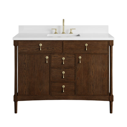 Renovate for Less Atlanta Kinnsden 48" Single Vanity, Sable Oak w/ 3 CM White Zeus Silestone Top